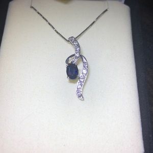 Dark blue&white sapphire necklace sterling silver